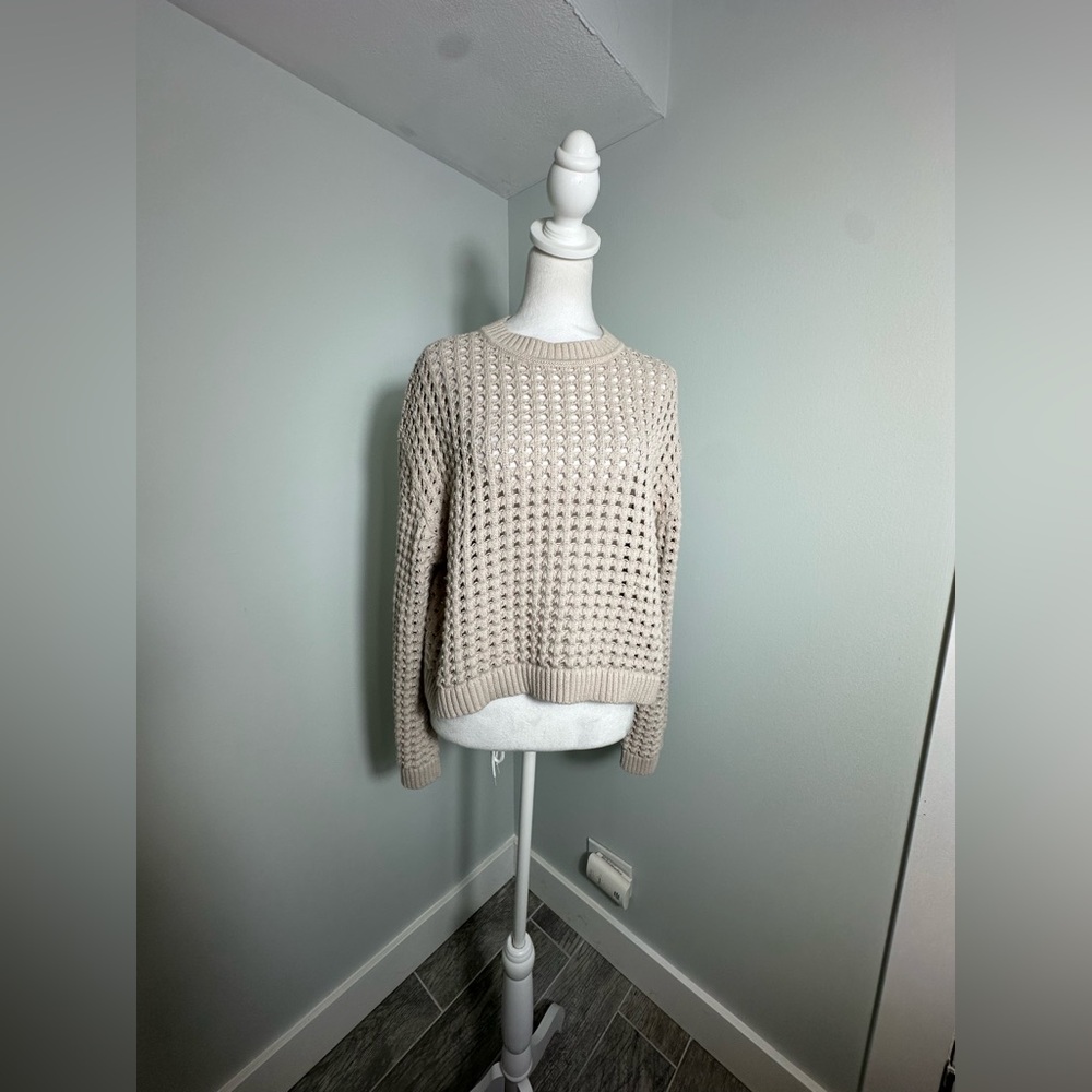VELVET BY GRAHAM & SPENCER Sammie Mesh Knit Crew Neck Sweater in Dune Size XS - Picture 5 of 17